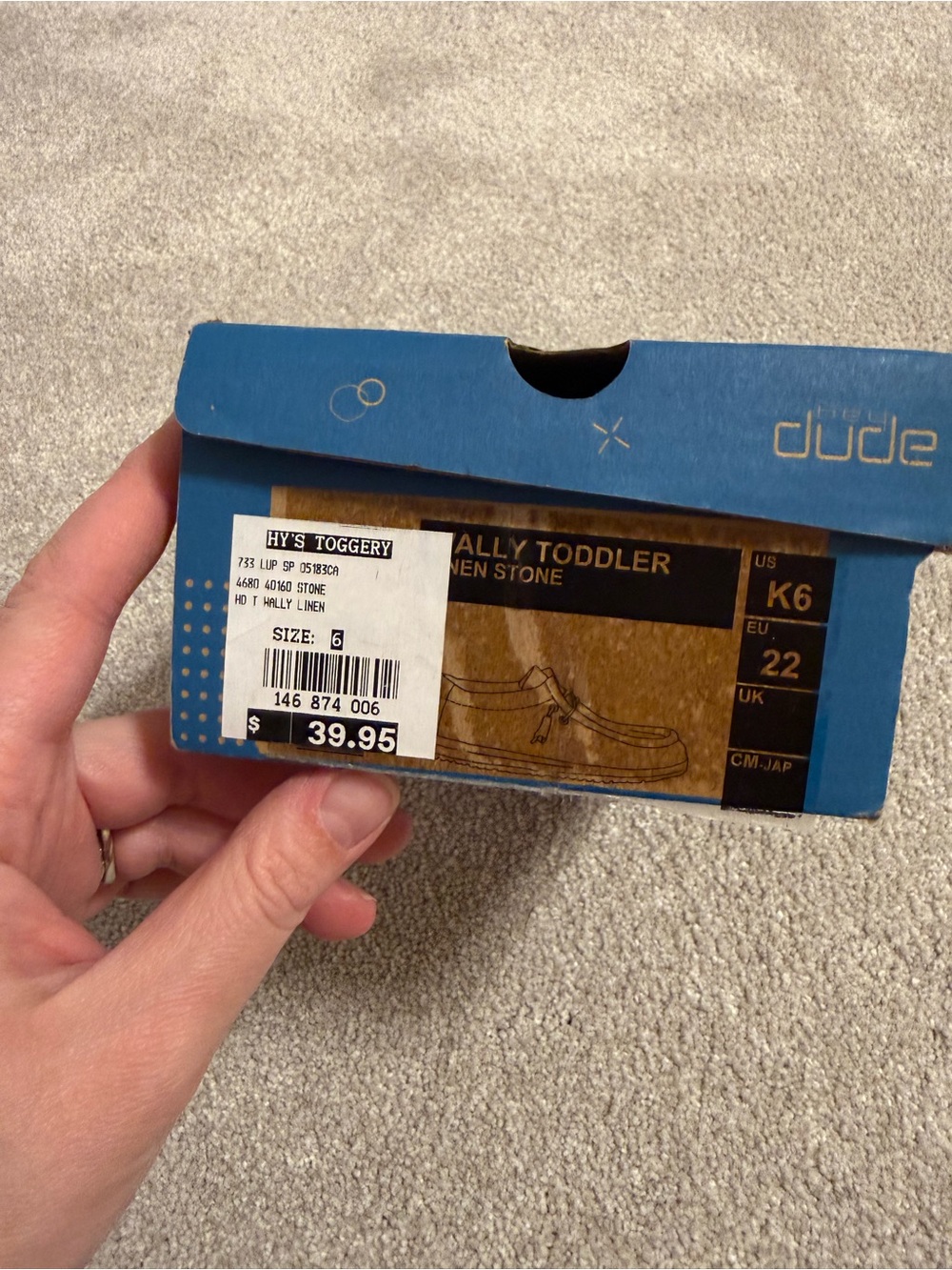 Hey Dude Blue Shoe Box with Label